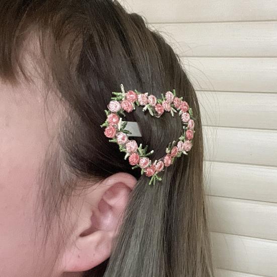Hairpin Crocheted Pink Flower Decor Star Heart Design Firm Non-Slip Clip Bangs Side Hair Clip Party Hair Accessories