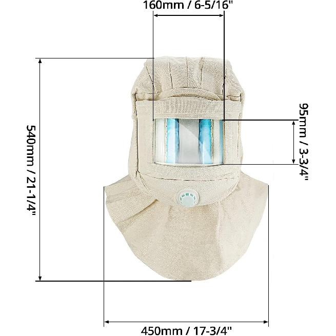 QWORK Sand Blasting Hood Cap, Shawl Sandblaster Protective Gear Mask, Anti Dust/Wind Sandblasting Tool Mask, Heat / Cut / Scratch Resistant Neck