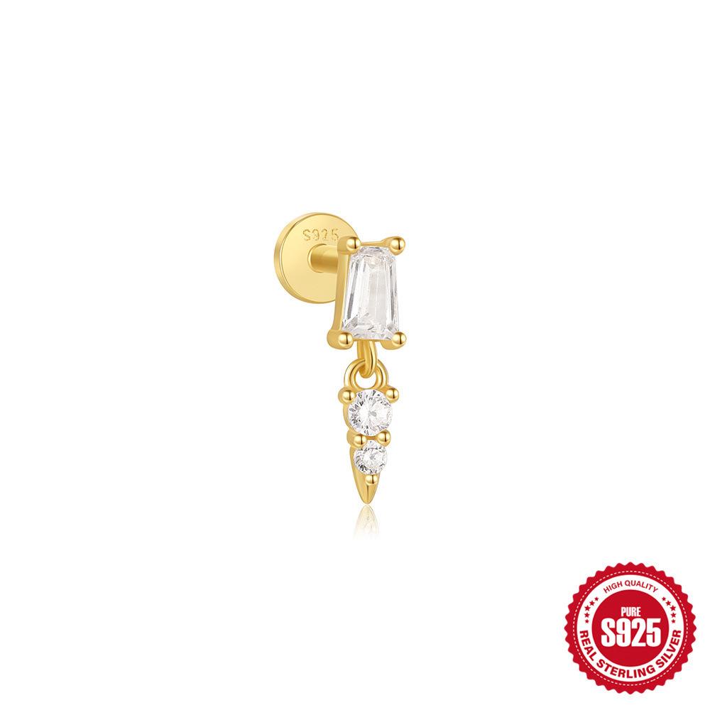 Fashion S925 Sterling Silver Love Double Buckle Crown Inlaid Daily Wear Cartilage Spiral Puncture Stud Earrings