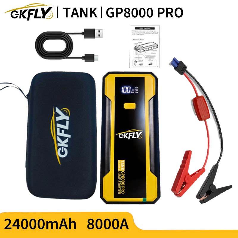 GKFLY Power Bank 24000mAh Jump Starter Portable Charger Car Booster 8000A 12V Auto Starting Device Emergency Car Battery Starter 8000A