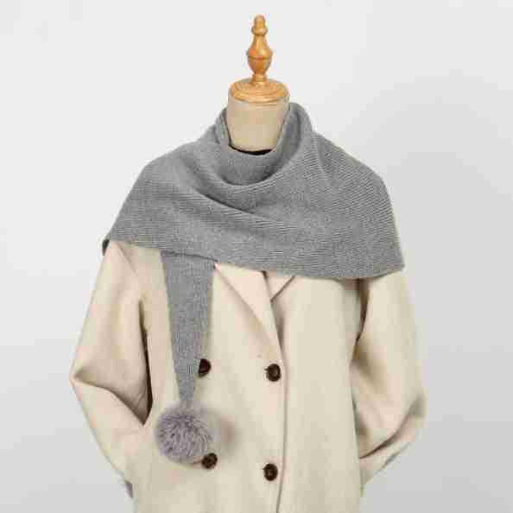 Premium Solid Color Knitted Hair Ball Shawl Soft Scarf Women Winter Warm Thicken Wraps Neck Protection Shawl Fluffy Pompom Scarf