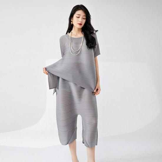 Pleated Skirt & Striped Long-Sleeve Top Two-Piece Set for Women - Spring Collection