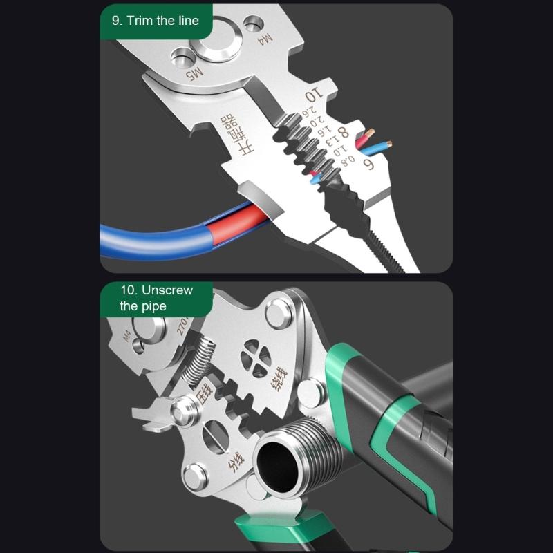 Foldable Wire Stripper Crimping Pliers Tool Multi Function Design For Electrician Work With Compact Steel Construction