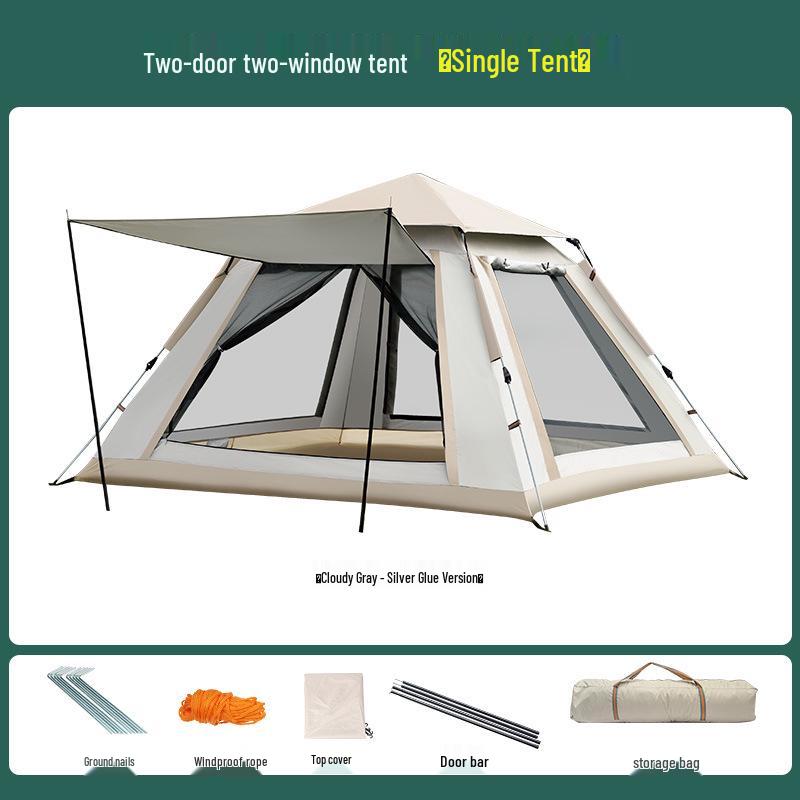 Quick-Open 3-4 Person Portable Camping Tent with Sunshade - Fully Automatic and No Assembly Required