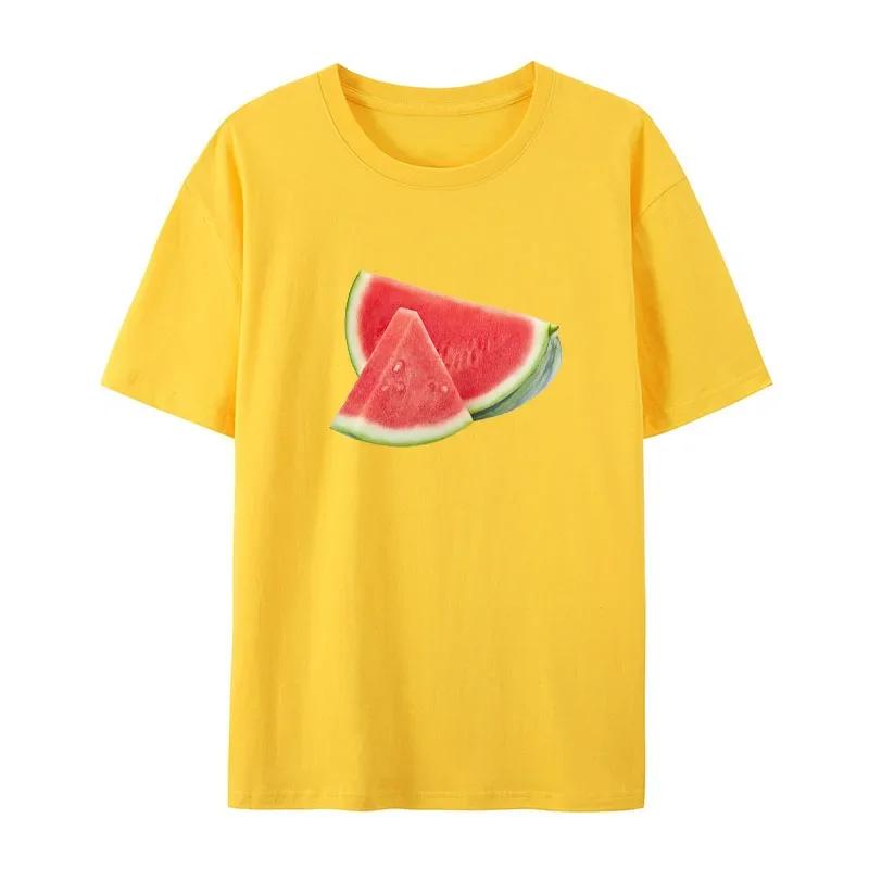 Summer Men's Short Sleeved Fun Fruit Watermelon Print Round Neck Trend Fashion Casual Solid Color T-shirt Men's Top