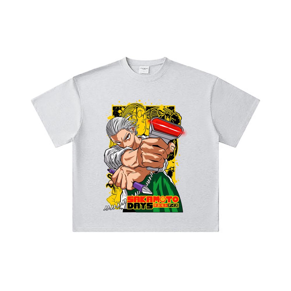 260 GSM Double Yarn 32 Count 100% Cotton Sakamoto Days V4 Taro Print Unisex Heavy Cotton T Shirt