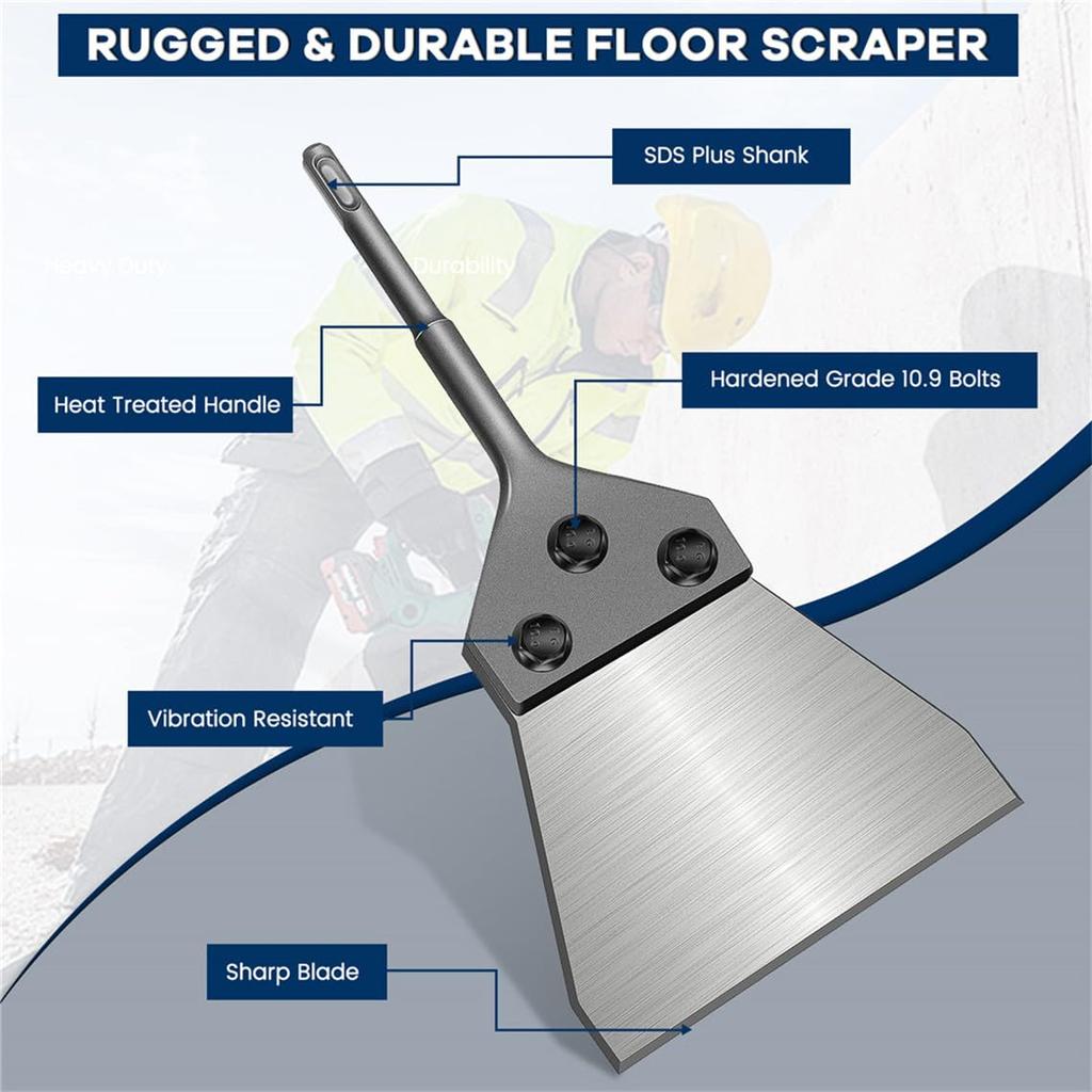SDS Plus Floor Scraper Kit 5 inch - Tile Removal Tool Wide Tile Flooring Adhesives Remover Tile Thinset Removal Tool SDS Plus Chisel Bit with Spare