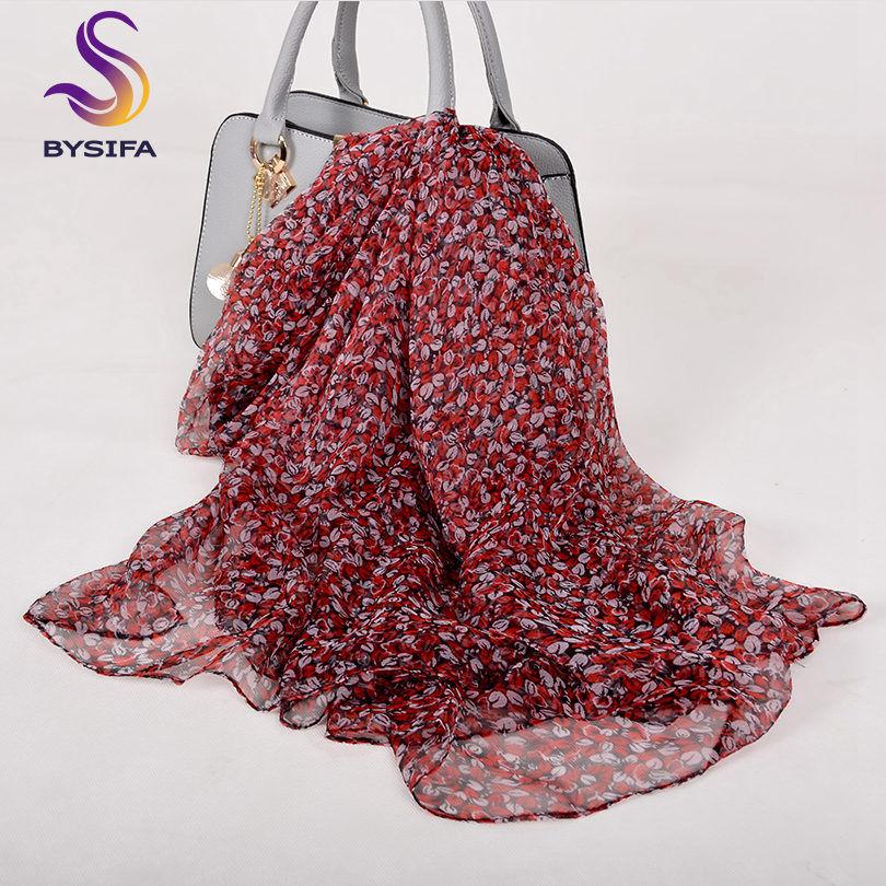 [BYSIFA]  Silk Scarf Hijabs Women Fashion Brand Summer Beach Cover-ups Ladies Navy Blue Neck Scarves 100% Silk Long Scarves