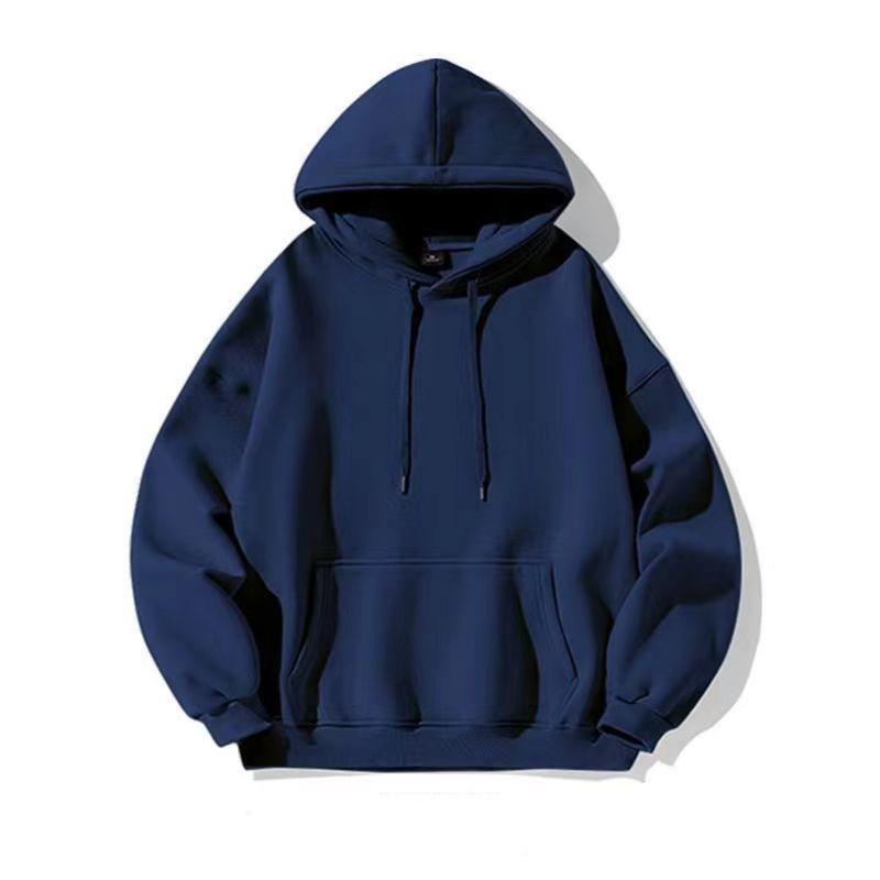 

Мужская свободная повседневная однотонная толстовка с капюшоном в корейском стиле - модная осенняя куртка для пар M темно-синий