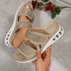 New Women's Shoes with Water Diamonds, One-line Thick-soled Air Cushion Wedge Heels and Flat Slippers