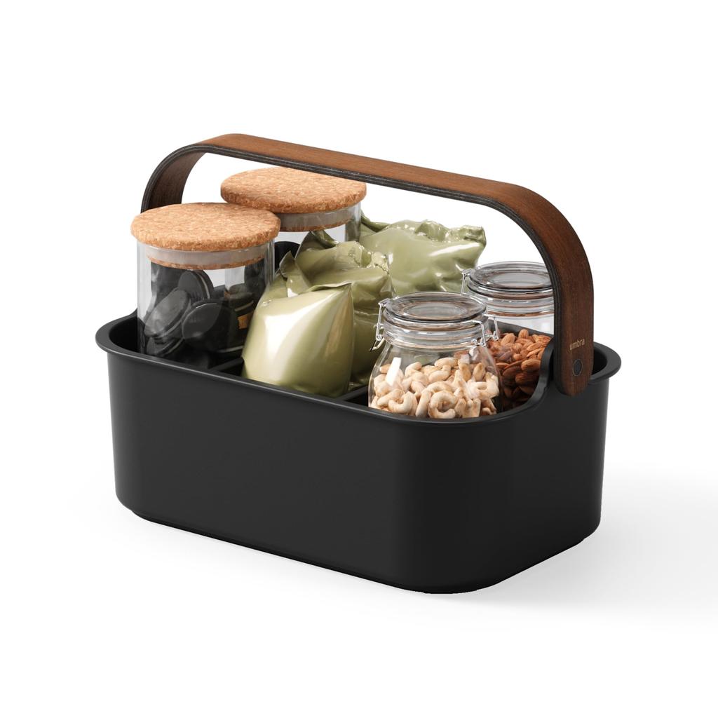 Official Umbra Bellwood Stackable Bin, 28x17cm, Black/Walnut