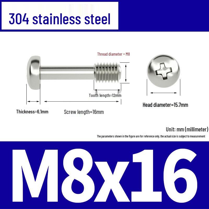 Yigu 304 Stainless Steel Phillips Round Head Captive Screws - M2/M3/M4 Half Thread Pan Head Machine Screws