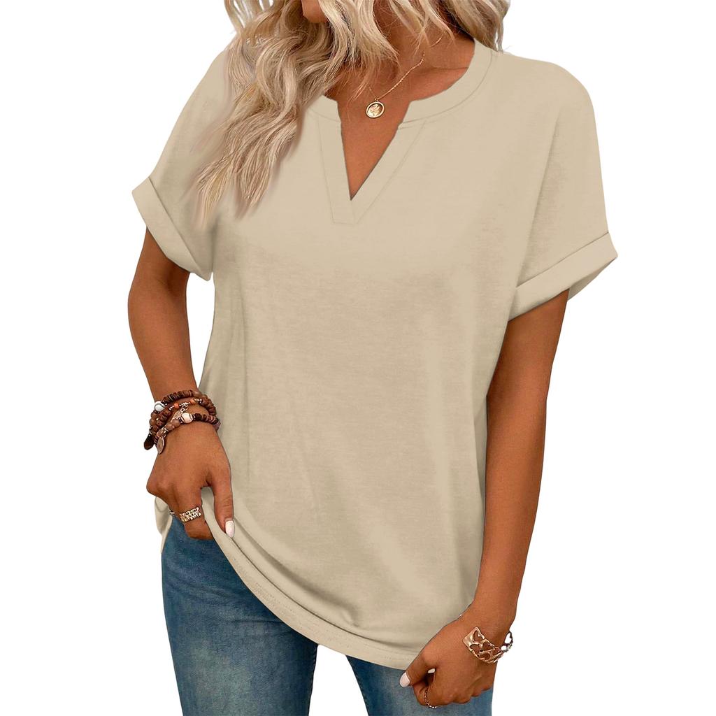 Stylish Women's Casual V-neck Short-sleeved Color T-shirt