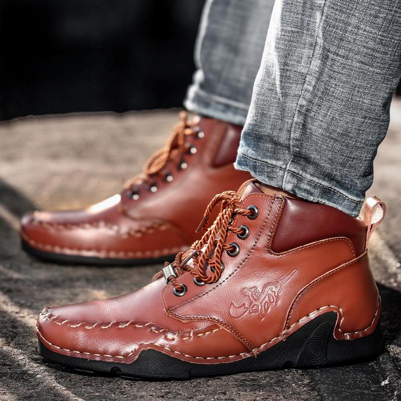 

Fashion Handmade Genuine Leather Casual Shoes Bootsfor Men Fashion Outdoor Walking Comfortable Footwear Luxury Man Boots New Big Size 48 38 вино красного