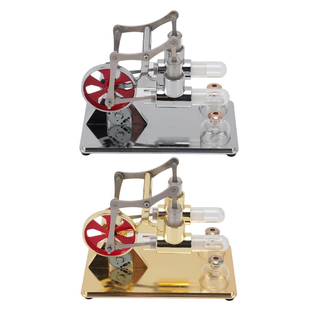 Stirling Engine Model Kit Early Educational Double Cylinder All Metal Wooden Base Stirling Engine Mo