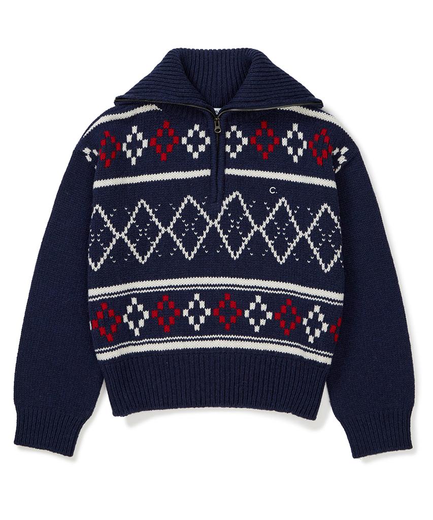 CLOVE [23Fw Clove] Nordic Half-Zip Knit (Navy)