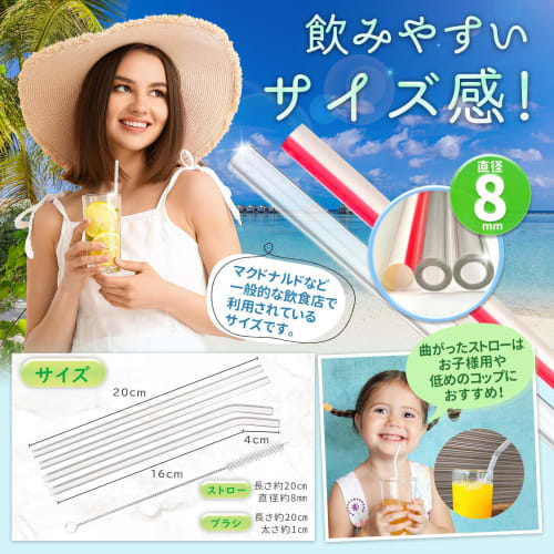 HoPeople My Straws, Food Sanitation Inspection Compliant, Set of 4, with Brush, Clear Glass