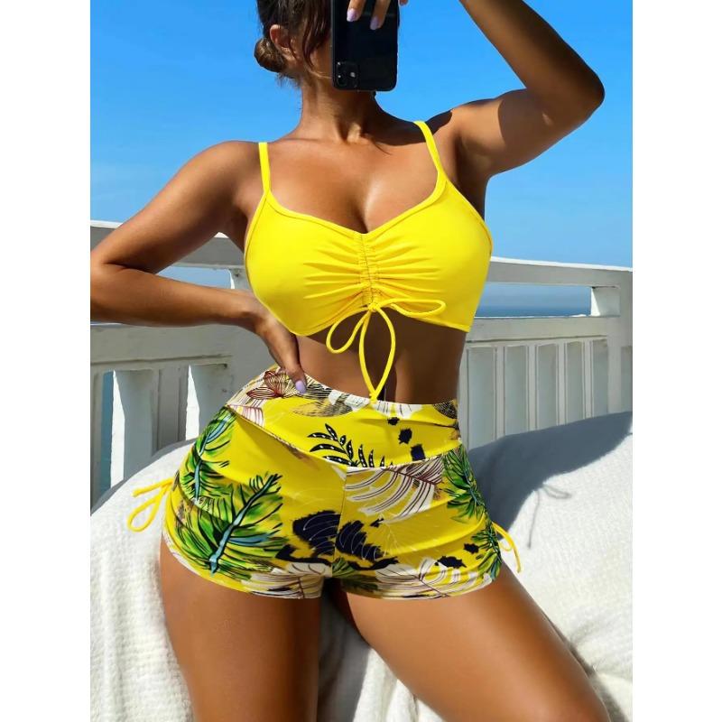 Drawstring Front Shorts Bikinis 2025 High Waist Swimsuit Women Swimwear Female Bathers Bathing Swimming Swim Suit Beachwear