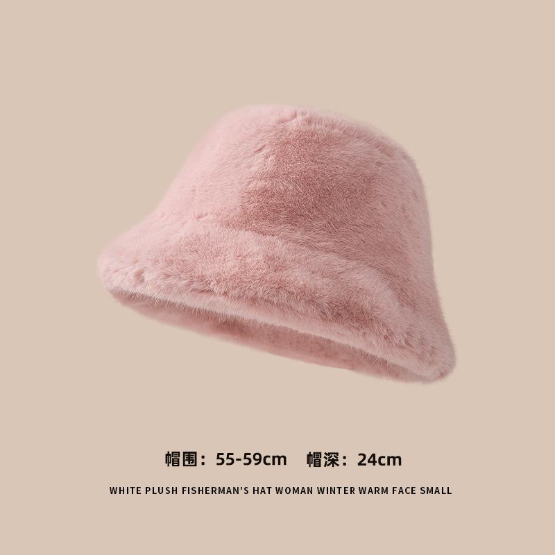 

A White Woolen Hat for A Cute Girl in Winter, Thickening Her Face, and A Fashionable Mink Fisherman s Hat рожевий