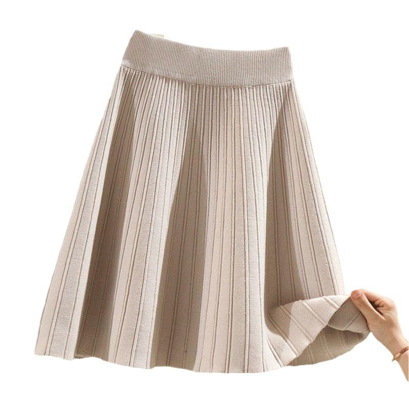 Women's Knitted Umbrella Skirt Half Body Skirt High Waist Autumn and Winter A-line Short Skirt
