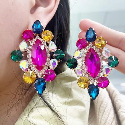 Brincos femininos da indústria pesada, tendência da moda, flor colorida, joias de luxo exageradas para noiva