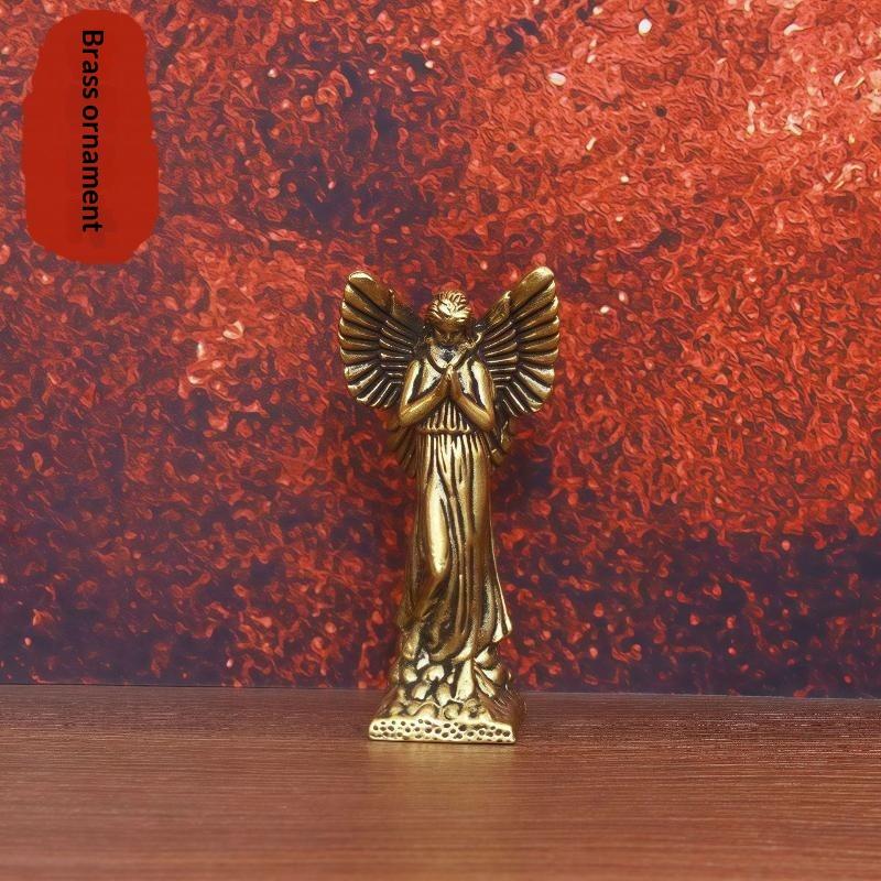 Vintage Brass Praying Angel Statue With Exquisite Carved Details For Home Desk Decor Spiritual Gift