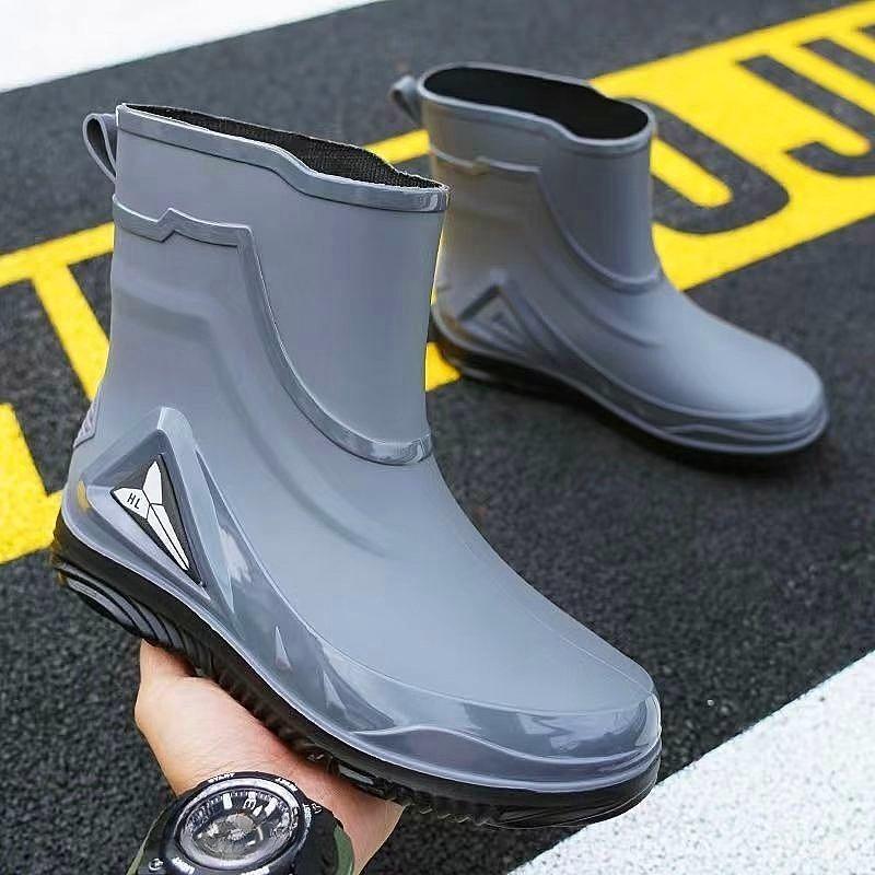 Fashion Short-tube Waterproof Shoes Men's Rain Boots Low-cut Warm Work Rubber Shoes Non-slip Fishing Kitchen Rain Boots Men