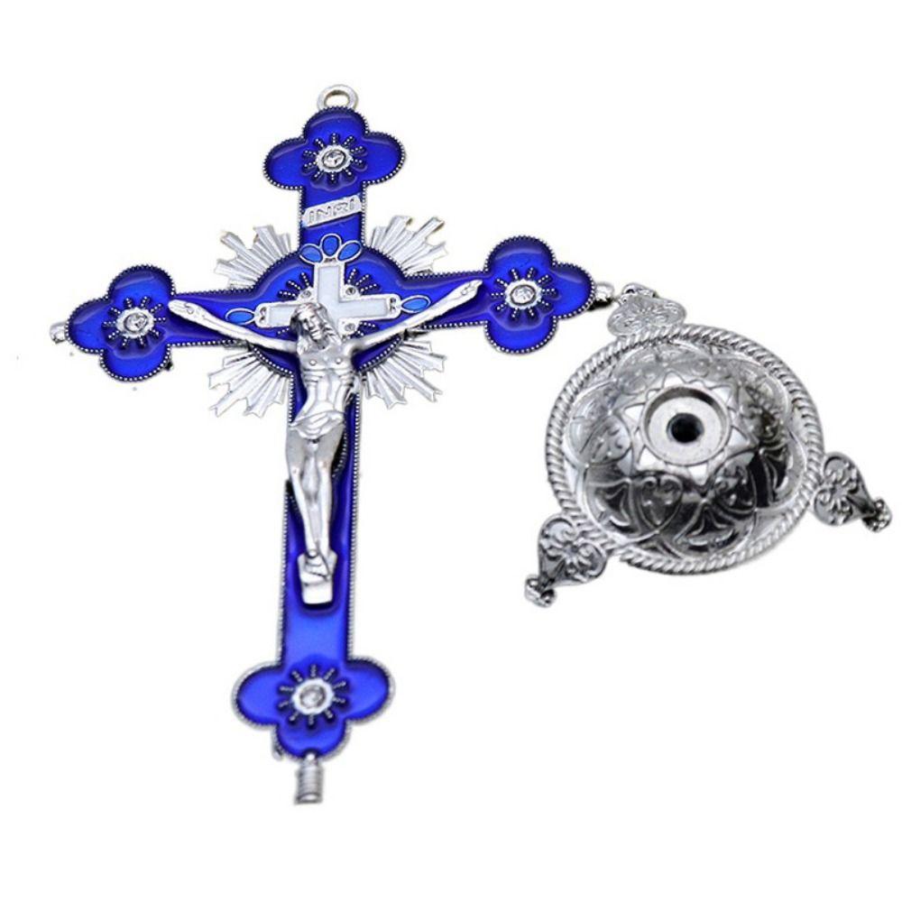 Multi-color With Stand Church Cross Ornaments No Fading Durable Alloy Cross Ornaments Handmade Plated Gold Statue Home Decor