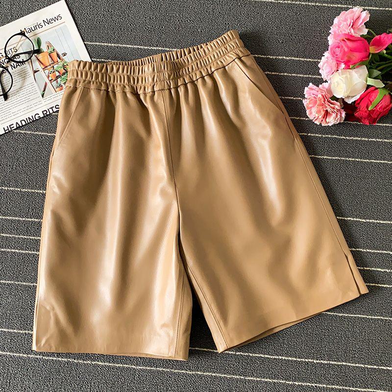 

Fashion Sheepskin Genuine Leather Pants Women s Shorts High Waist Fifth Pants Loose Loose Pants Middle Pants Outwear 2025 New Arrival Khaki 2XL