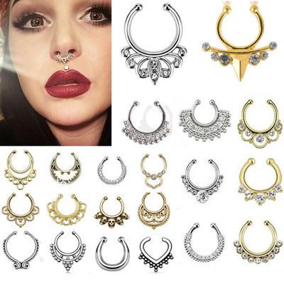 Charms Fake Septum Clicker Nose Ring Non Piercing Hanger Clip On Jewelry