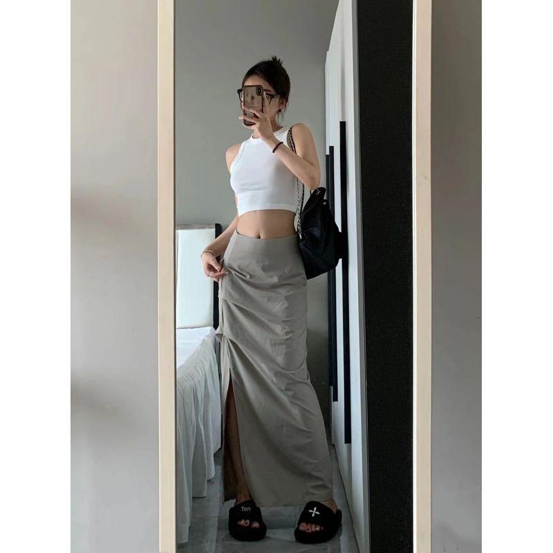 

Ретро Рабочая Юбка Женская Летняя Силм Стройнящая Юбка с Разрезом Модная Инс Сексуальная Миди Длины Длинная Длина Драпированное Платье Khaki S