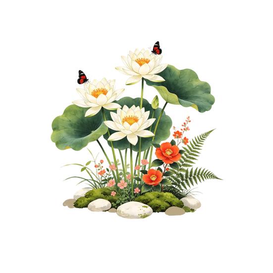 White Lotus Wall Sticker, Waterproof Self-Adhesive Flowers Lotus Leaf Wall Decal, Peel And Stick Elegant Lotus Sticker for Home Bedroom зелёный