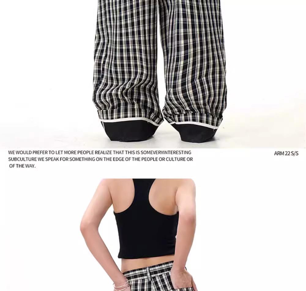 Retro British Style Plaid Striped High-Waist Wide-Leg Trousers