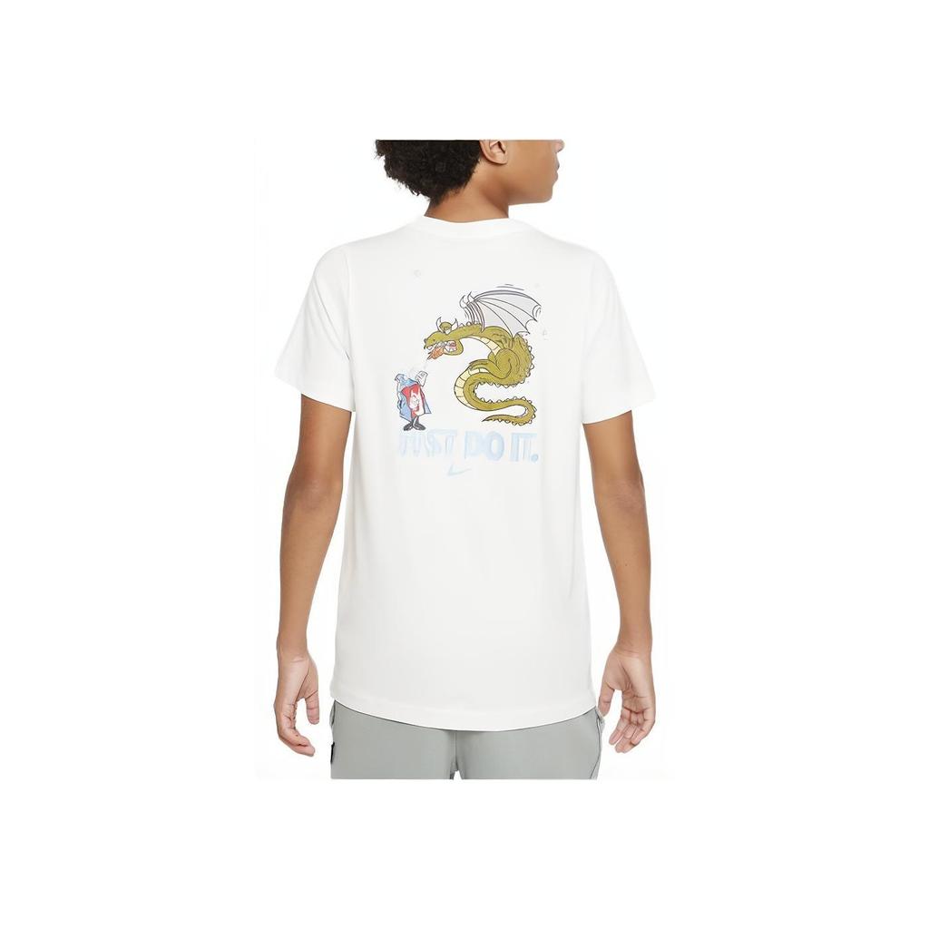 Nike Sportswear Letter Print Cartoon Anime Pattern Round Neck Short Sleeve Kids Tops White FN9616-100