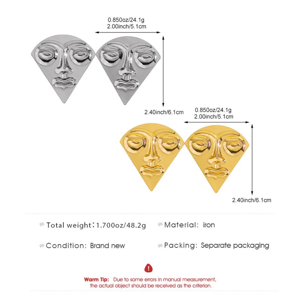 Abstract Face Statement Earrings Bold Geometric Tribal Inspired Jewelry