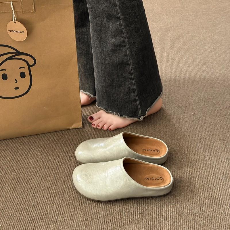 Fashion Women's Slippers Closed Toe Round Toe Suede Clogs Sandals Autumn New Retro Solid Color Flat Bottom Women's Mules Shoes