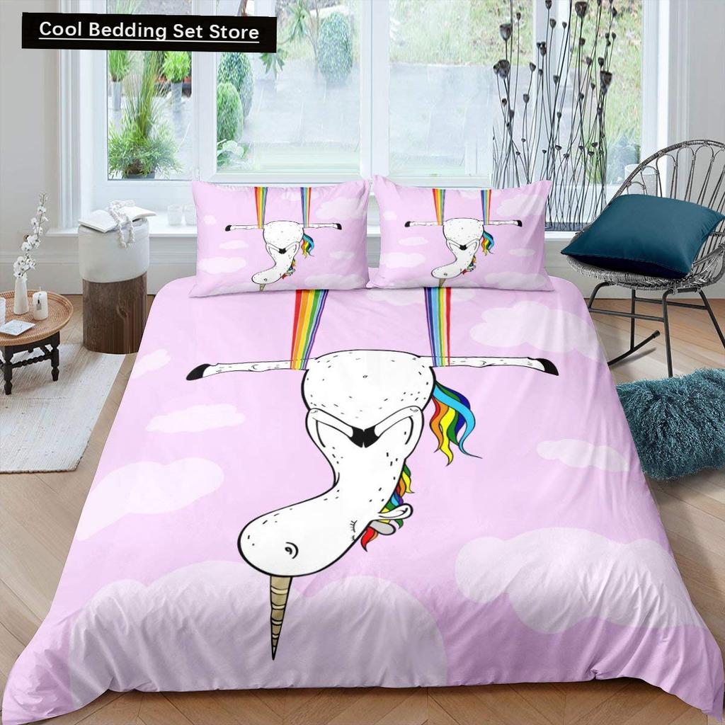 Pink Cartoon Animal King Queen Duvet Cover Kawaii Panda Pattern Bedding Set for Kids Girls Wildlife 2/3pcs Polyester Quilt Cover