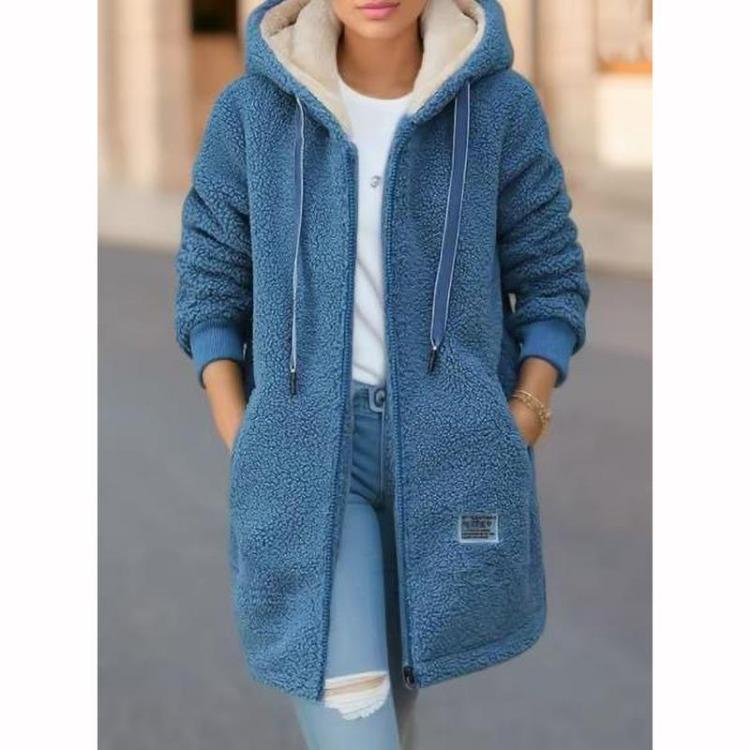 Winter Trendy Thickened Fleece Lined Sweatshirt Hooded Cardigan Lamb Wool Jacket for Women