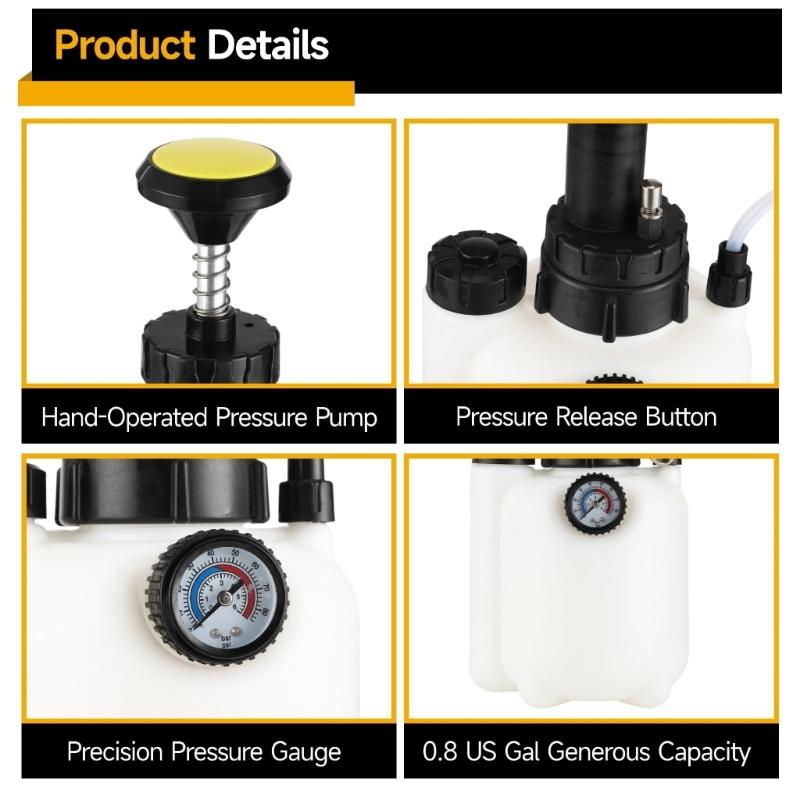 3L Vacuum Brake Bleeder Kit With Pressure Gauge And 4 Adapters For Car Motorcycle Brake System Maintenance Bleed Pump