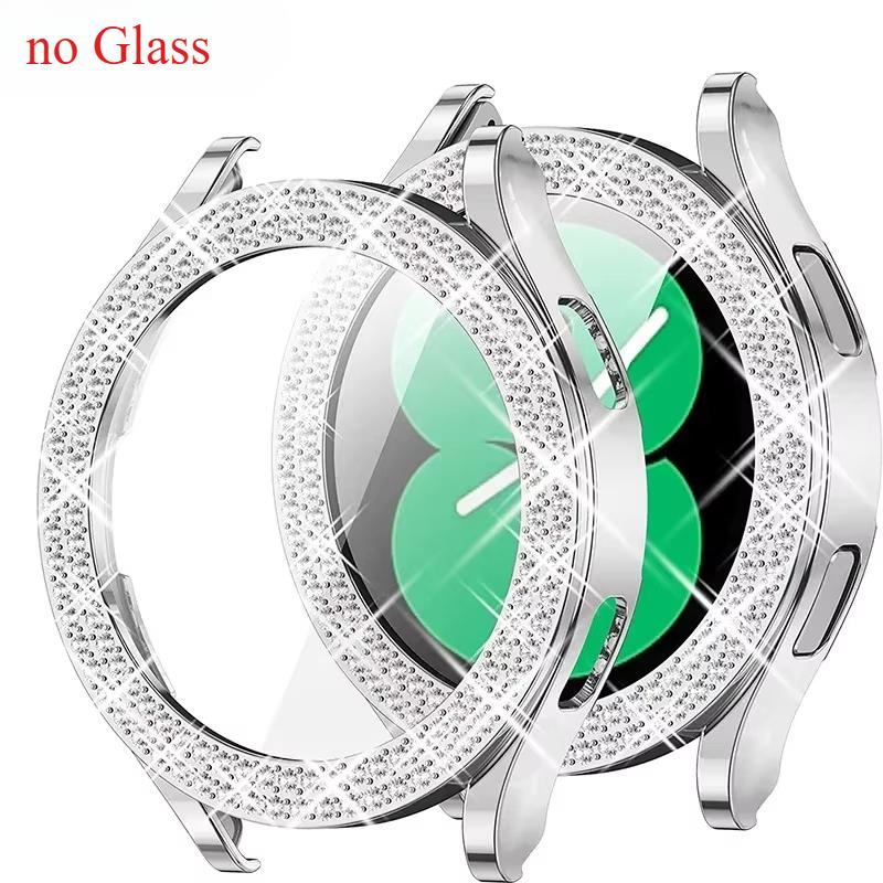 Case for Samsung Galaxy Watch 7 6 5 4 40mm 44mm Protective Case Plastic hard Bumper row diamond encrusted shiny cover no glass