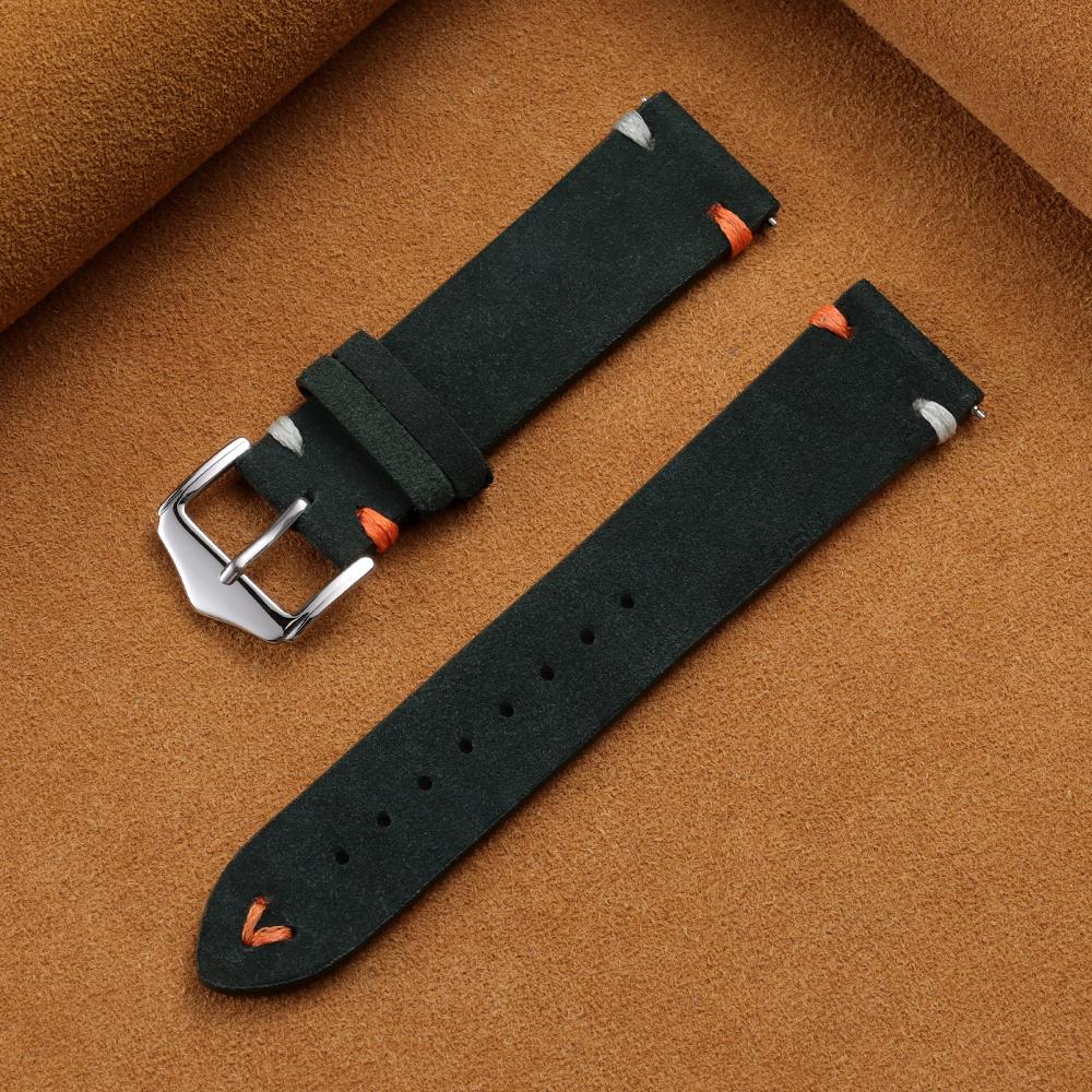 18mm 20mm 22mm Suede Leather Strap for Seiko Vintage Business Watch Band Handmade Stitching Wristband Quick Release Bracelet