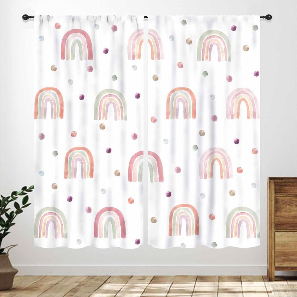 Rainbow Quote Curtains Kids Cartoon Cute Flowers Sun Lovely Inspirational Motivational Words Boys Girls Bedroom Window Polyester Decor Treatment
