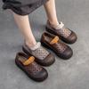 Johnature Simple Breathable Hollow-out Shoes Retro Genuine Leather Thick Sole Women's Flat Platform Shoes