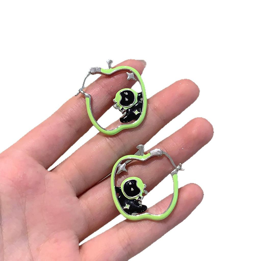 Sweet & Cool Little Monkey Apple Stud Earrings with Hollow Drip Glaze - Cute, High-End, Niche Design Feel