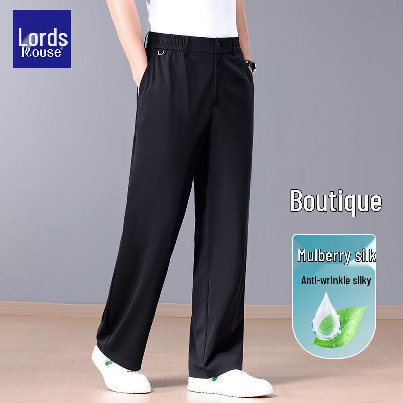 

Men s Summer Mulberry Silk Blend Casual Straight-Leg Pants 6XL