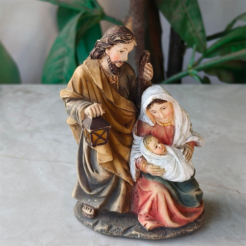 Vintage Nativity Scene Figurine Holy Family Ornament for Christmas Decorations Desk Display Home Office Gift