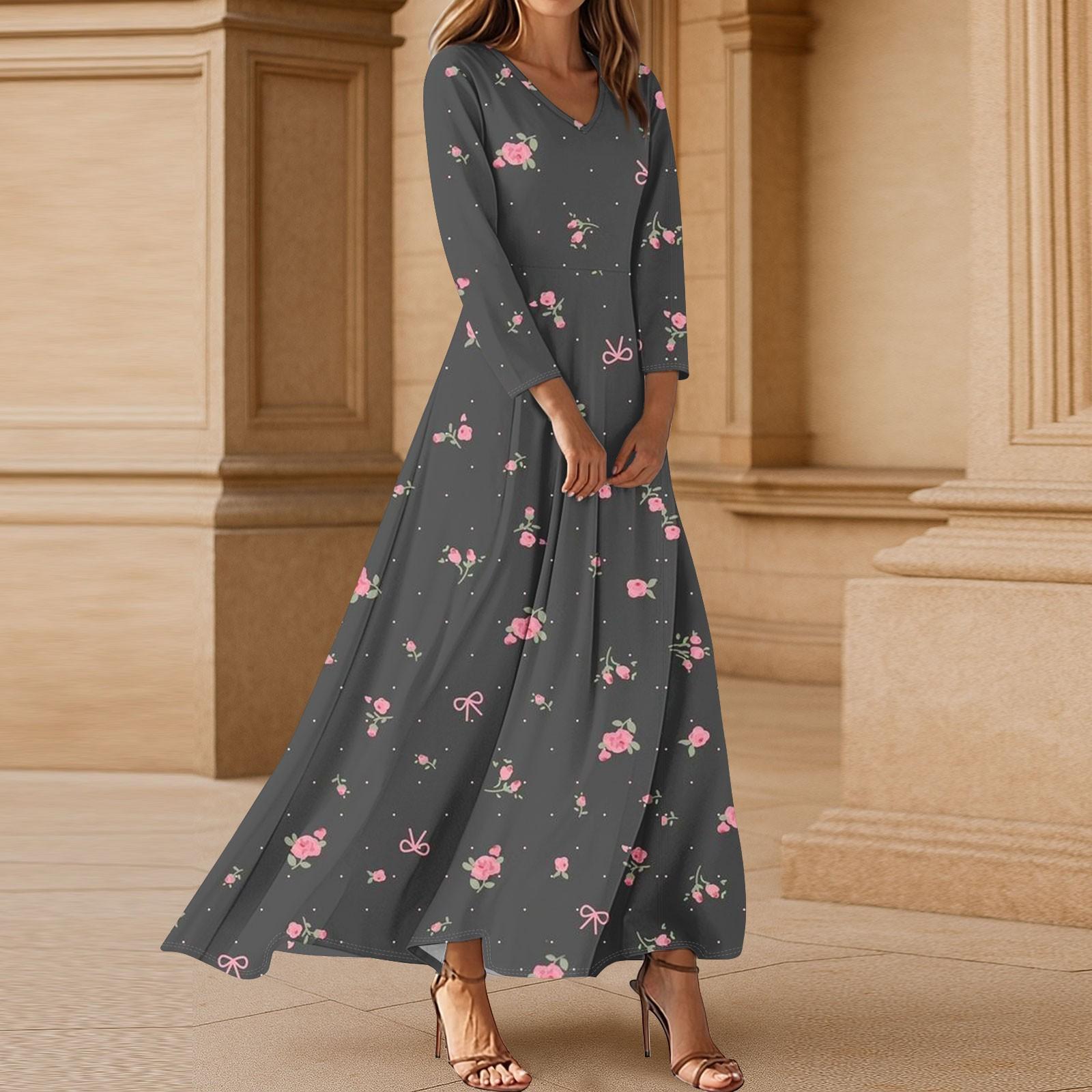 

Платья для женщин Винтажное цветочное туниковое платье миди с завышенной талией Летнее повседневное платье с рукавом 3/4 XL