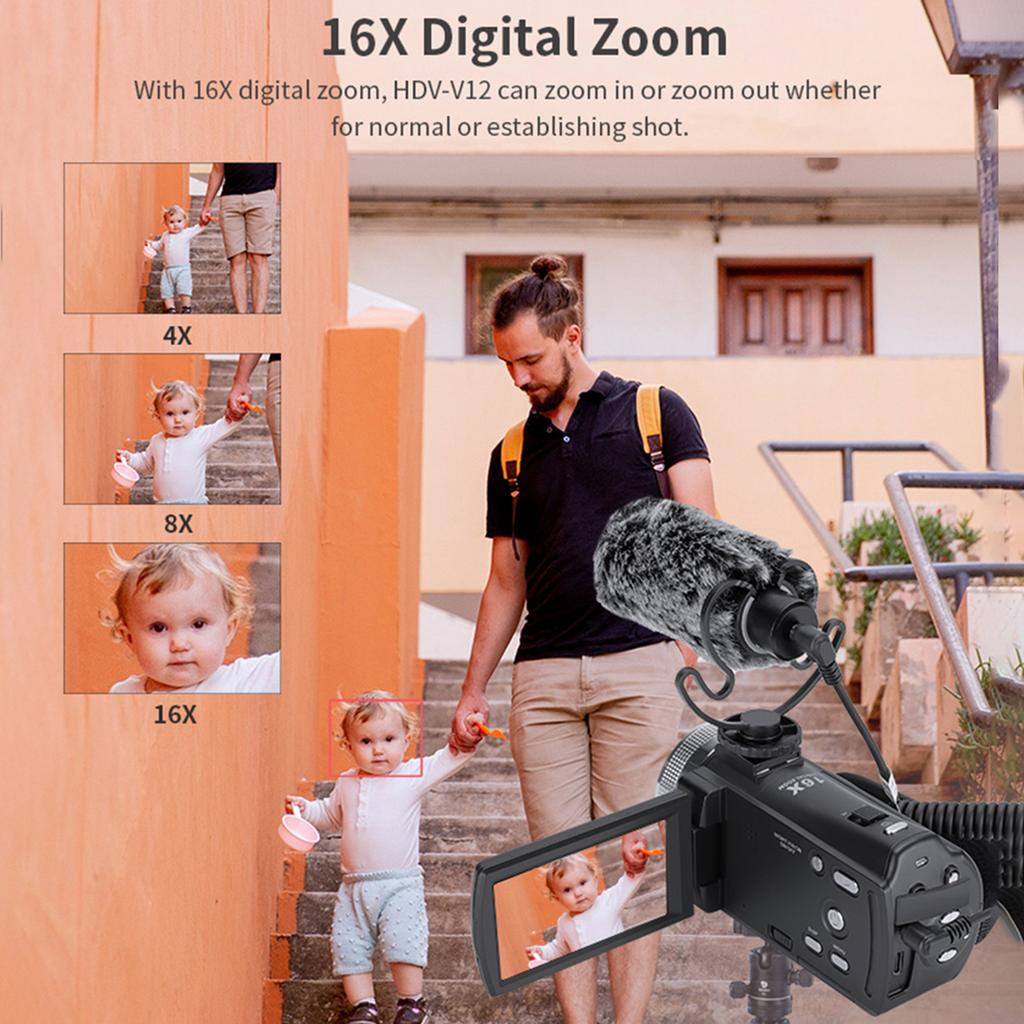 1080P Full HD 16X Digital Zoom Recording Video Camera Portable Camcorder with 3.0 Inch Rotatable LCD Screen Remote