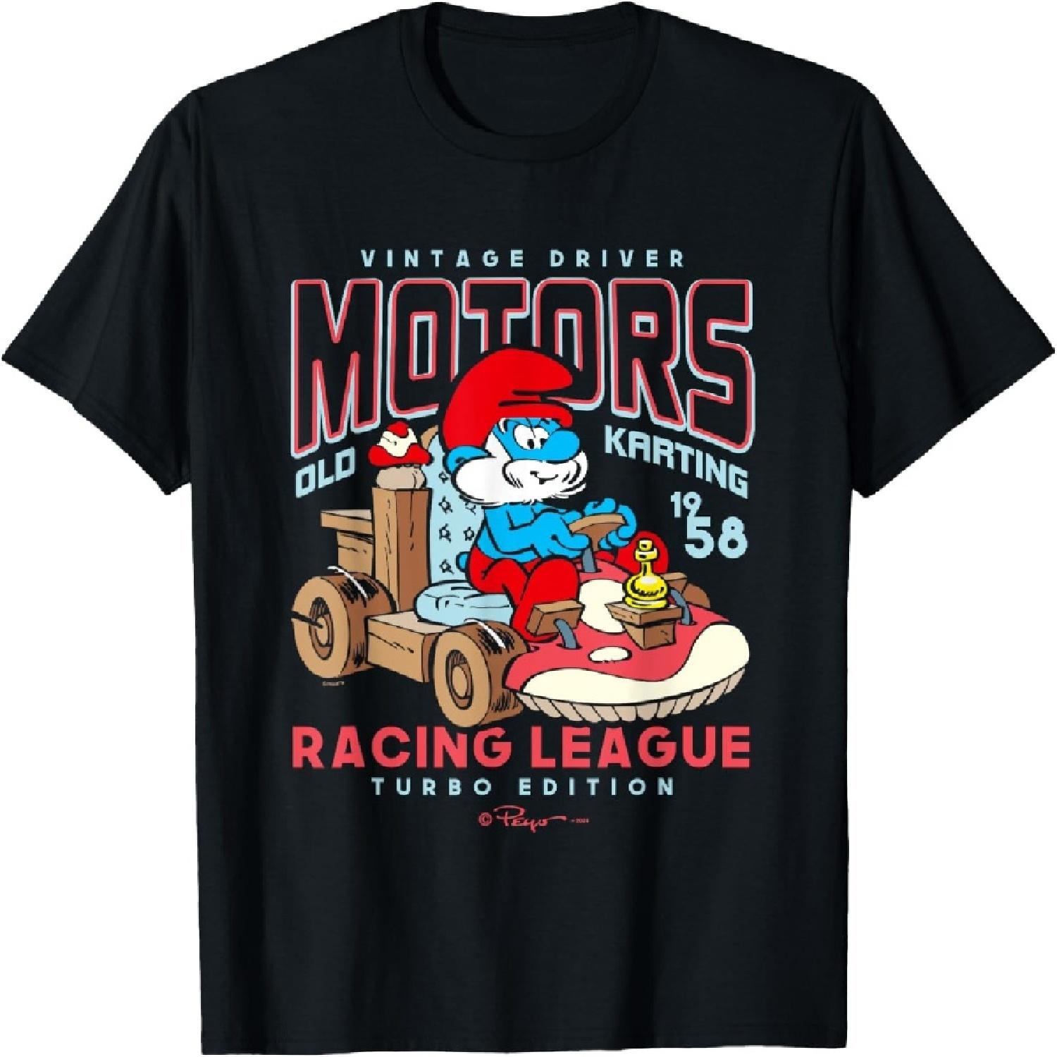 Смурфики Винтажная Водитель Моторы Старый Картинг Логотип Папы Смурфа Футболка S