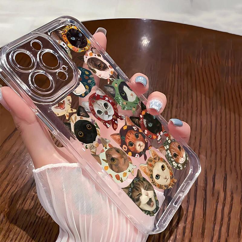 Cat Pattern Transparent TPU Shockproof Bumper Phone Case For iPhone 16E 16 15 14 13 12 11 Pro Max XS X 7 8 PLUS SE  Cover